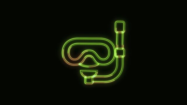 Diving Mask Icon Neon Seamless Loop 4K Black Background Animated Promotional Typography for Video Editing