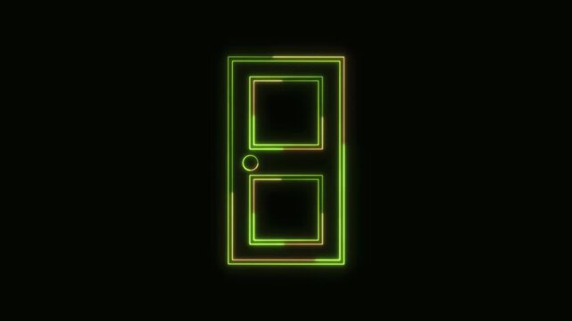 Door Icon Neon Seamless Loop 4K Black Background Animated Promotional Typography for Video Editing