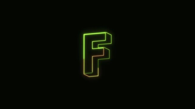 Alphabet F Neon Text Seamless Loop 4K Black Background Animated Promotional Typography for Video Editing