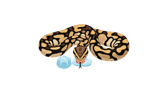 Ball Python Coiled Around Ice Cubes, Reptile Heat Relief Concept