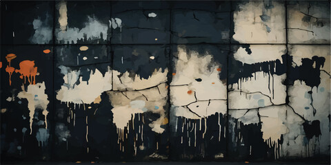 Grungy cracked wall texture with peeling paint and colorful drips aged and weathered surface background rough texture paint drops distressed © Manjur