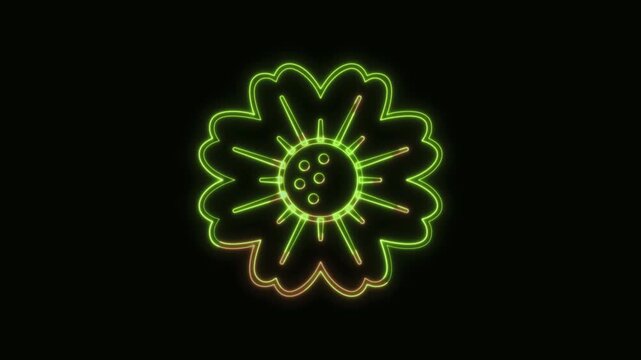 Flower Icon Neon Seamless Loop 4K Black Background Animated Promotional Typography for Video Editing