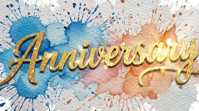 Elegant Gold Script Anniversary Typography with Pastel Watercolor Flowers and Soft Shadowed Backdrop
