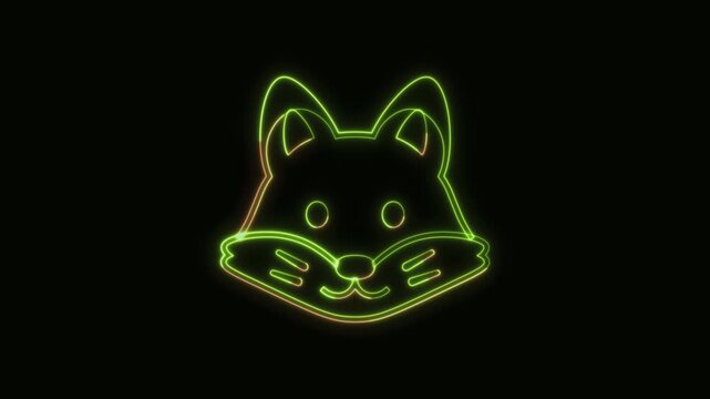Fox Icon Neon Seamless Loop 4K Black Background Animated Promotional Typography for Video Editing