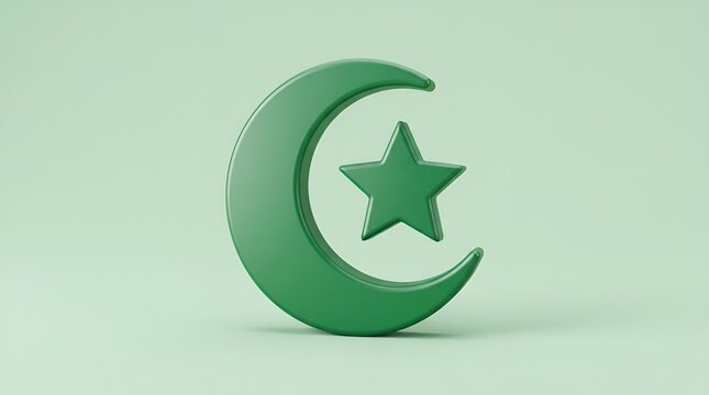 Green Crescent Moon and Star Symbol - Islamic Iconography, Religious Symbol