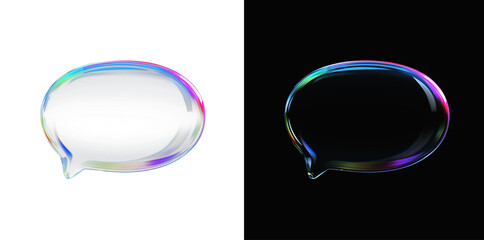 Obraz premium Iridescent Glass Speech Bubble On Black Background