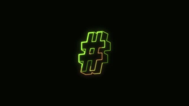 Hashtag Neon Text Seamless Loop 4K Black Background Animated Promotional Typography for Video Editing