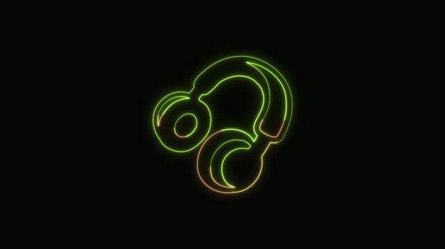 Headphones Icon Neon Seamless Loop 4K Black Background Animated Promotional Typography for Video Editing