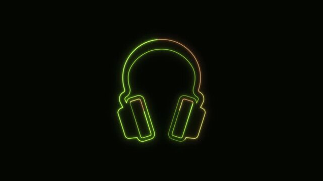 Headphones Icon Neon Seamless Loop 4K Black Background Animated Promotional Typography for Video Editing