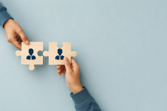 B2B marketing strategy concept. business to business, e-commerce, Professional business and commerce collaboration. businessman holds in hand a jigsaw puzzle to Teamwork and partnership concept.