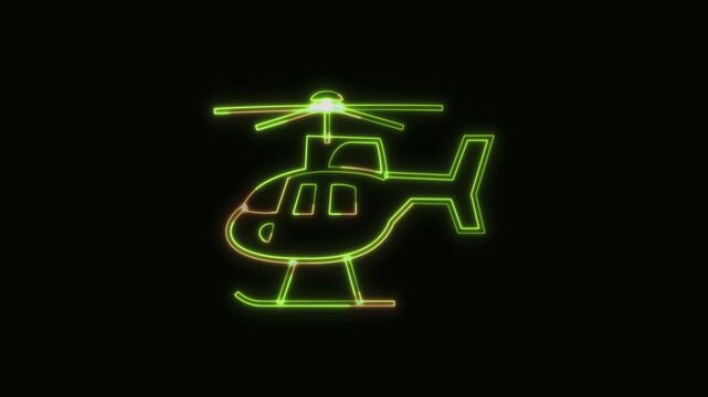 Helicopter Icon Neon Seamless Loop 4K Black Background Animated Promotional Typography for Video Editing