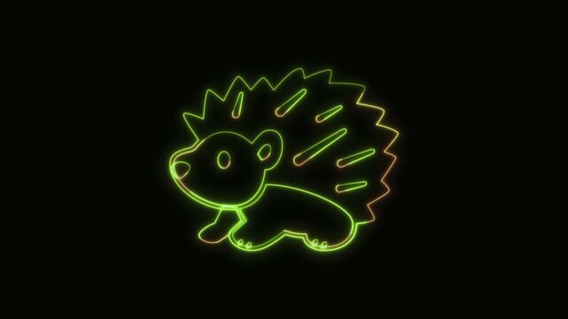 Hedgehog Icon Neon Seamless Loop 4K Black Background Animated Promotional Typography for Video Editing