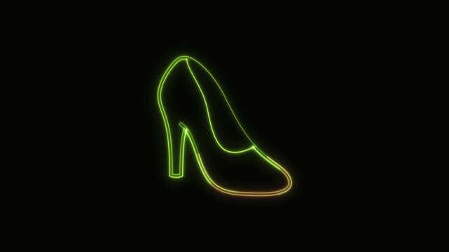 High-Heeled Shoe Icon Neon Seamless Loop 4K Black Background Animated Promotional Typography for Video Editing