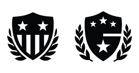 Fototapeta premium black shield icons with stars and laurel wreaths on white background