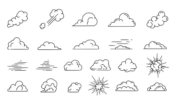 Cloud and Weather Outline Icon Set Vector Illustration