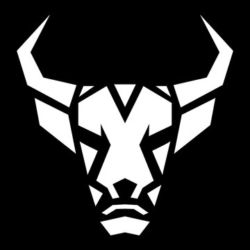 geometric bull head logo in black and white vector illustration