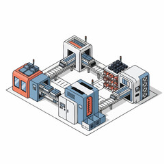 Naklejka premium Automated Manufacturing Production Line with Conveyor Belts and Machines.