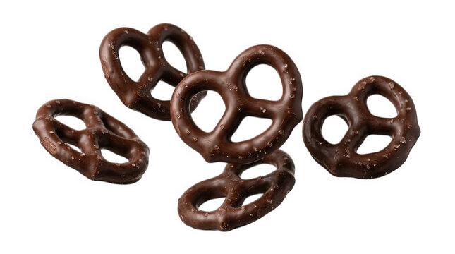 Chocolate covered pretzels isolated on transparent background