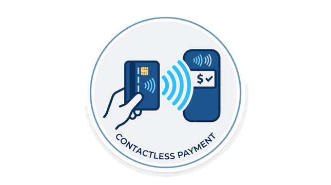 Modern contactless payment process illustration showing a credit card being tapped to a mobile device for a secure and swift transaction, emphasizing financial technology and convenience