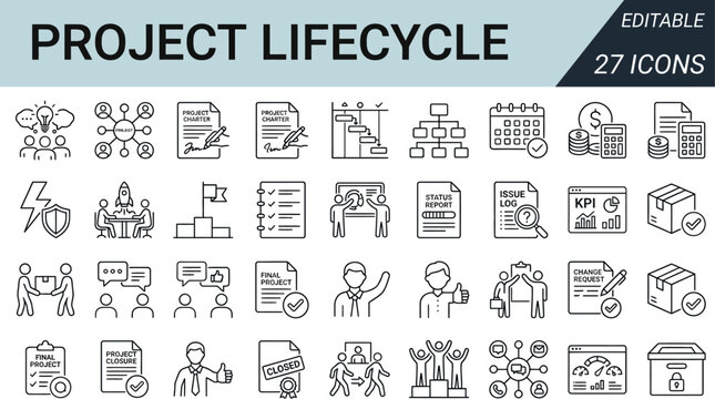 Project Lifecycle Icons with Stages and Concepts for Business Management