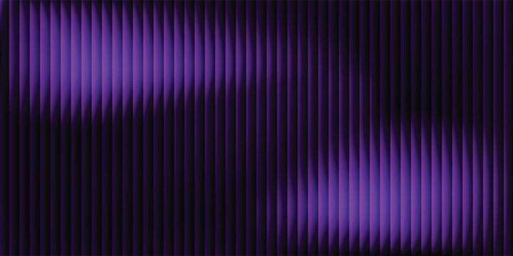 Abstract dark purple background with vertical lines and gradient stripes texture. Modern luxury theater curtain style banner for neon stage poster and digital cover design.