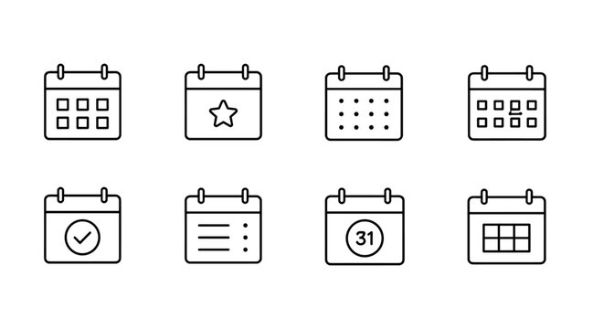 Set of calendar icons featuring various event and date indicators