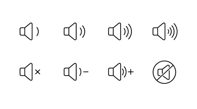 Audio speaker icons for volume control and muting in various styles