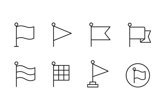 Minimalist line art of various flag icons in black and white