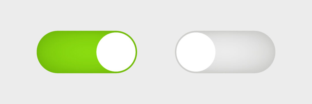 On and Off toggle switch buttons. Material design switch buttons set. Vector