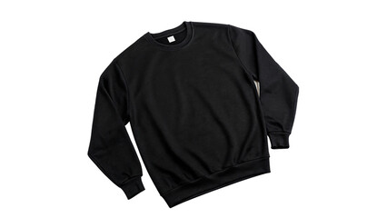A classic casual solid black cotton fleece sweatshirt pullover jumper mockup isolated on transparent background © Pavel