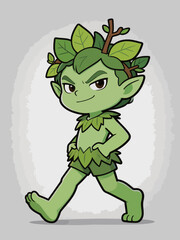 Fototapeta premium Cute Cartoon Forest Elf Character Walking Confidently