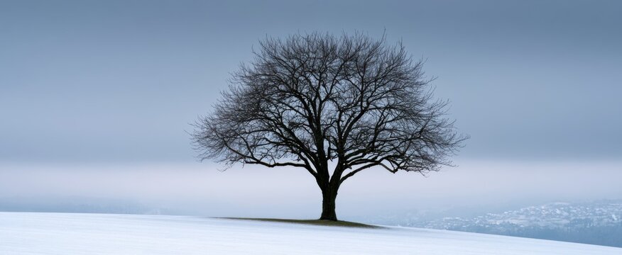 Human aging and declining health depicted by a withering tree in winter, symbolizing physical deterioration and reduced vitality caused by chronic illness and persistent discomfort.