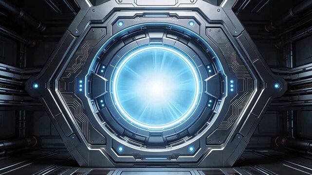 Futuristic scifi portal with glowing blue light