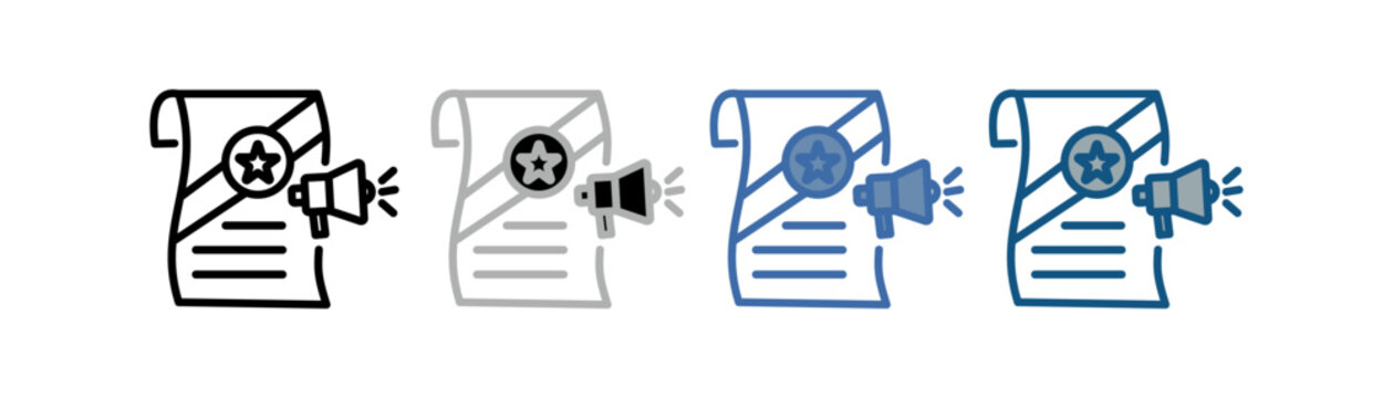 
Press release icon set multiple style collection with document paper design, stars and loudspeakers