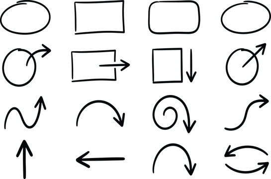 Hand drawn arrows and shapes icons