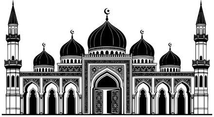 Mosque with five domes and two minarets vector illustration © Jasim
