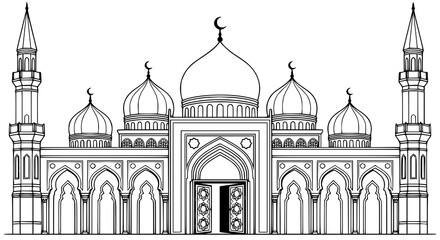 Creative mosque vector with five domes and twin minaret illustration © Jasim