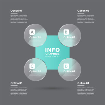 3D glass effect infographics template. Vector diagram with 4 circular sectors. Modern vector illustration.