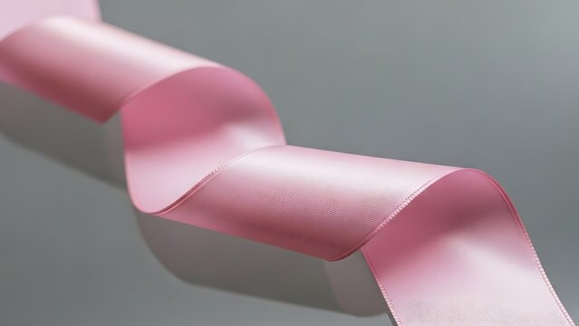 Elegant pink silk ribbon curled in a soft wave pattern for gift wrapping and luxury decorative design