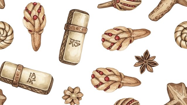 Seamless pattern with watercolor illustration of cloves star anise and spice jars for kitchen food design