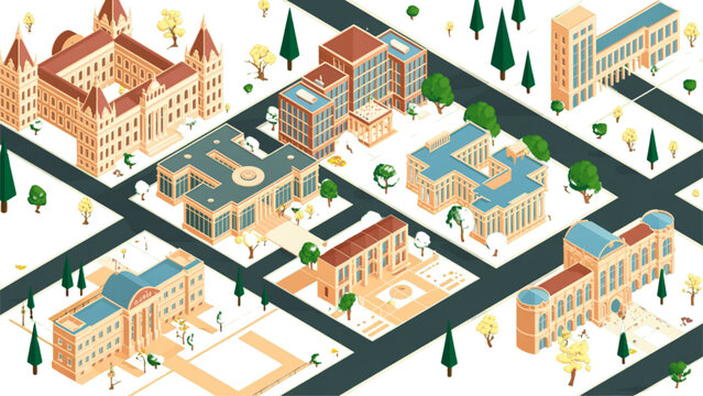 Colorful aerial view of european city with historic buildings and narrow streets Vector