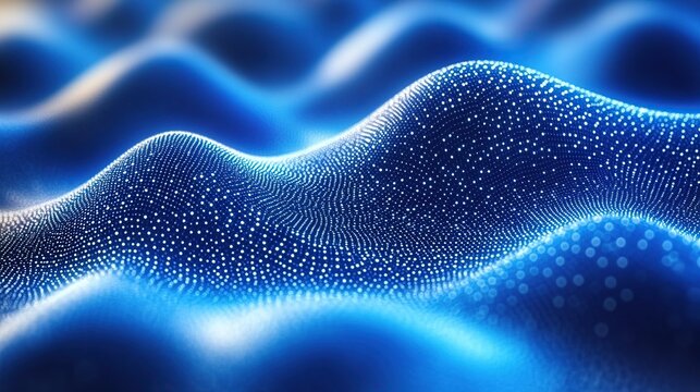 Blue Abstract Oceanic Waveforms with Shimmering Dots Creating a Dynamic Surface