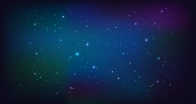 Minimal starry night sky background with colorful lights - vector stars space background with shining Northern lights aurora borealis in the night sky