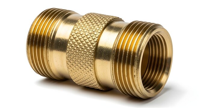Solid brass hose connector with male threads and knurled grip surface.