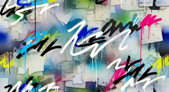 Vibrant Graffiti Art with Abstract Drips and Tagging.