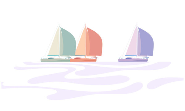 Minimalist sailing boats on water isolated on white background vector illustration