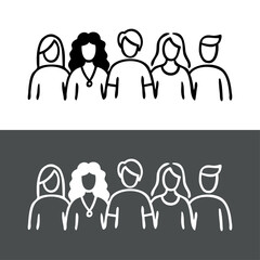 Dibujo minimalista con líneas de un grupo variado de personas de pie visto de frente  © teracreonte