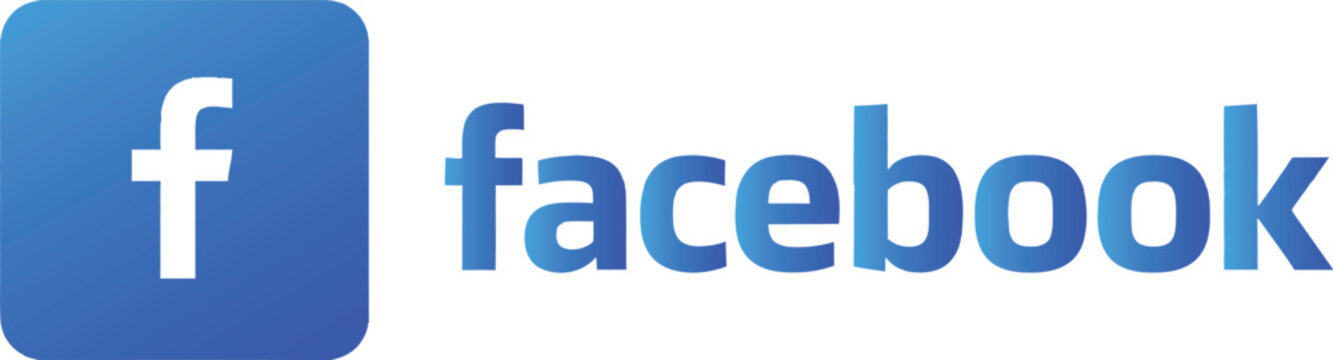 Facebook social media logo icon with white letter f on blue square and text