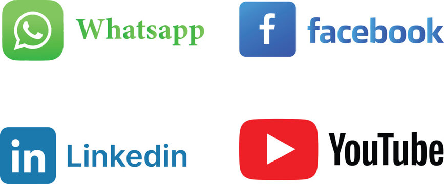 Set of popular social media logos including whatsapp facebook linkedin and youtube icons