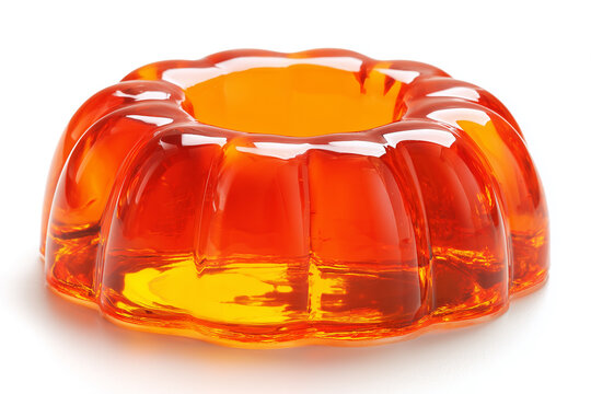 Orange jelly dessert isolated on white background. Gelatin sweet food in molded shape for dessert menu and candy design. Transparent jelly pudding